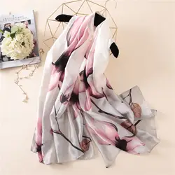 Элегантный женский Шелковый шейный шарф с цветочным принтом, гладкие шарфы из пашмины, женские пляжные шали, шарфы 2019, дизайнерский платок