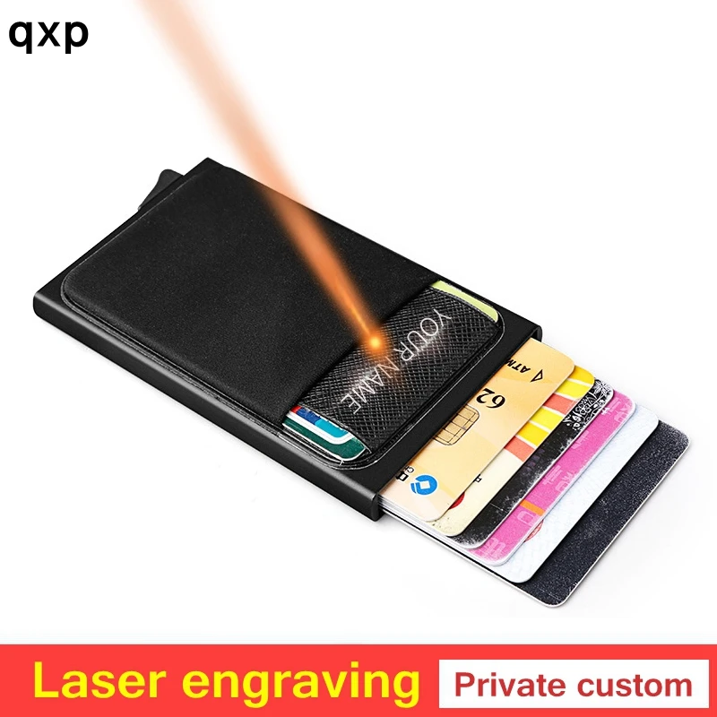 

Private customize Men Aluminum Wallet With Pocket ID Card Holder RFID Blocking Mini Slim Automatic Pop up Credit Card Coin Purse