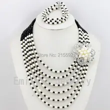 Очаровательный набор украшений из пресноводного жемчуга, 6 строк, модный Африканский Свадебный комплект украшений для вечеринки, ожерелье/браслет,, FP055