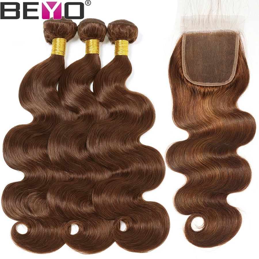 Beyo Color #4 Light Brown Body Wave Bundles With Closure 100% Human Hair Brazilian Hair Weave Bundles With Closure Non Remy Hair Beyo Color #4 Light Brown Body Wave Bundles With Closure 100% Human Hair Brazilian Hair Weave Bundles With Closure Non Remy Hair