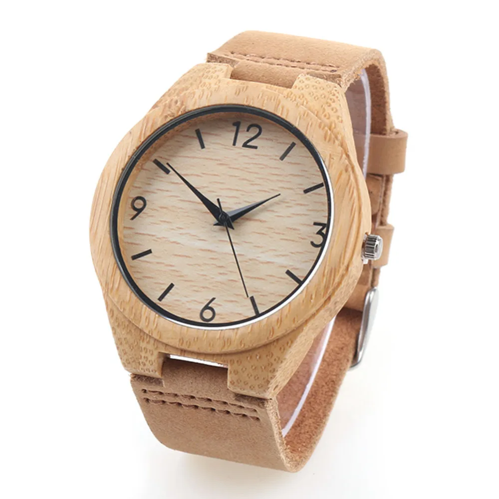 

New Fashion Bamboo Wooden Watch Japan Movement Quartz With Genuine Cowhide Leather Band Casual Watches Creative Gifts For Men
