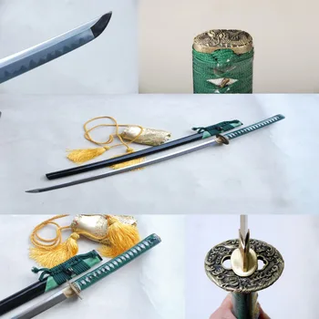 

Handmade Japanese sword katana shark skin green T10 steel heat treatment of copper parts by hand grinding Full Tang Collection