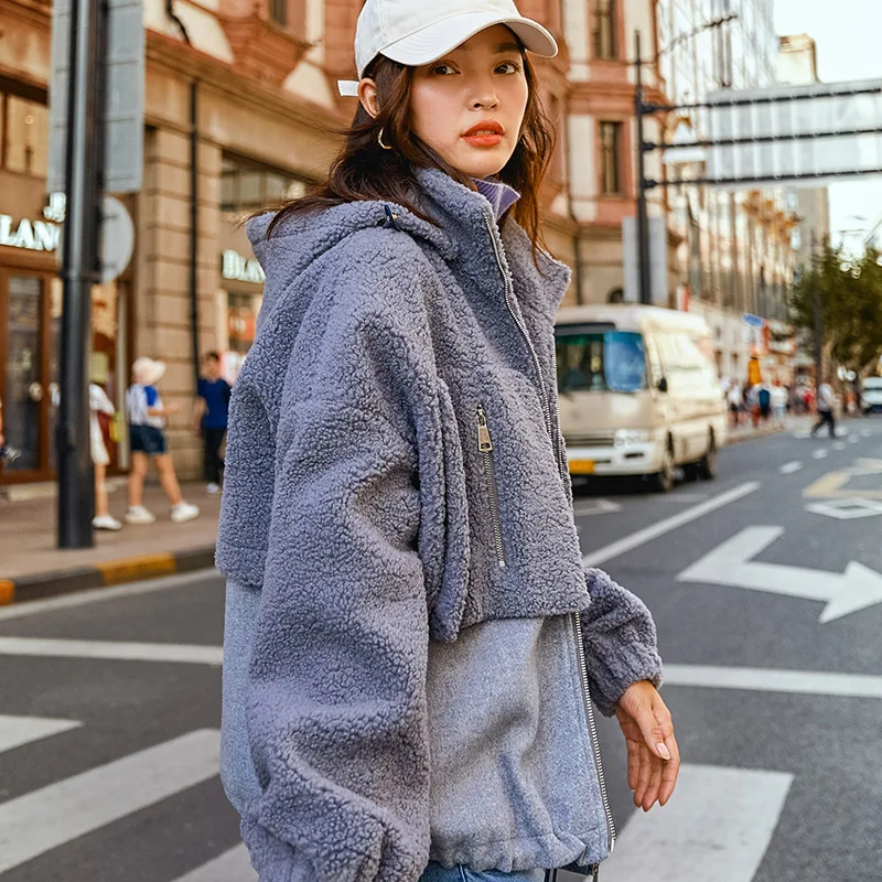 Ld577 2019 As Manteau Glissière Printemps Shown Manches Longues Couleur À Capuchon Femme D'agneau eam Hit Épaississement Lâche Poches Chaud Imitation ATwqfTdC