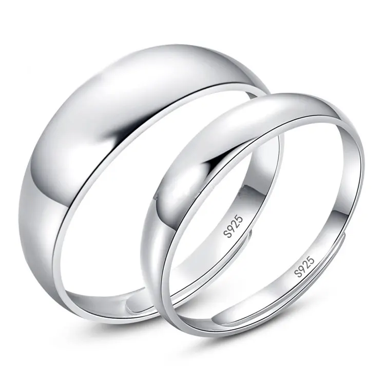 S925 pure silver ring The new fashion jewelry Smooth pure love couples
