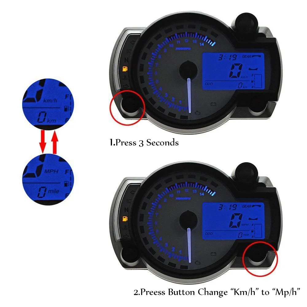 Многофункциональный цифровой измеритель скорости для мотоцикла, ЖК-Тахометр 299 км/ч, одометр, 2 цвета, дисплей для универсального мотоцикла