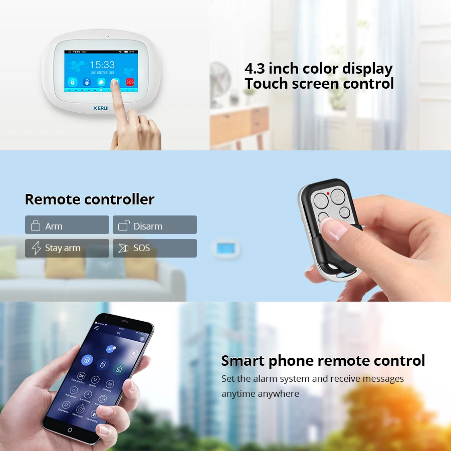 KERUI K52 GSM Wifi приложение управления Alarma костюмы для домашней безопасности 4,3 дюймов TFT цветной беспроводной против взлома Seguridad сигнализация