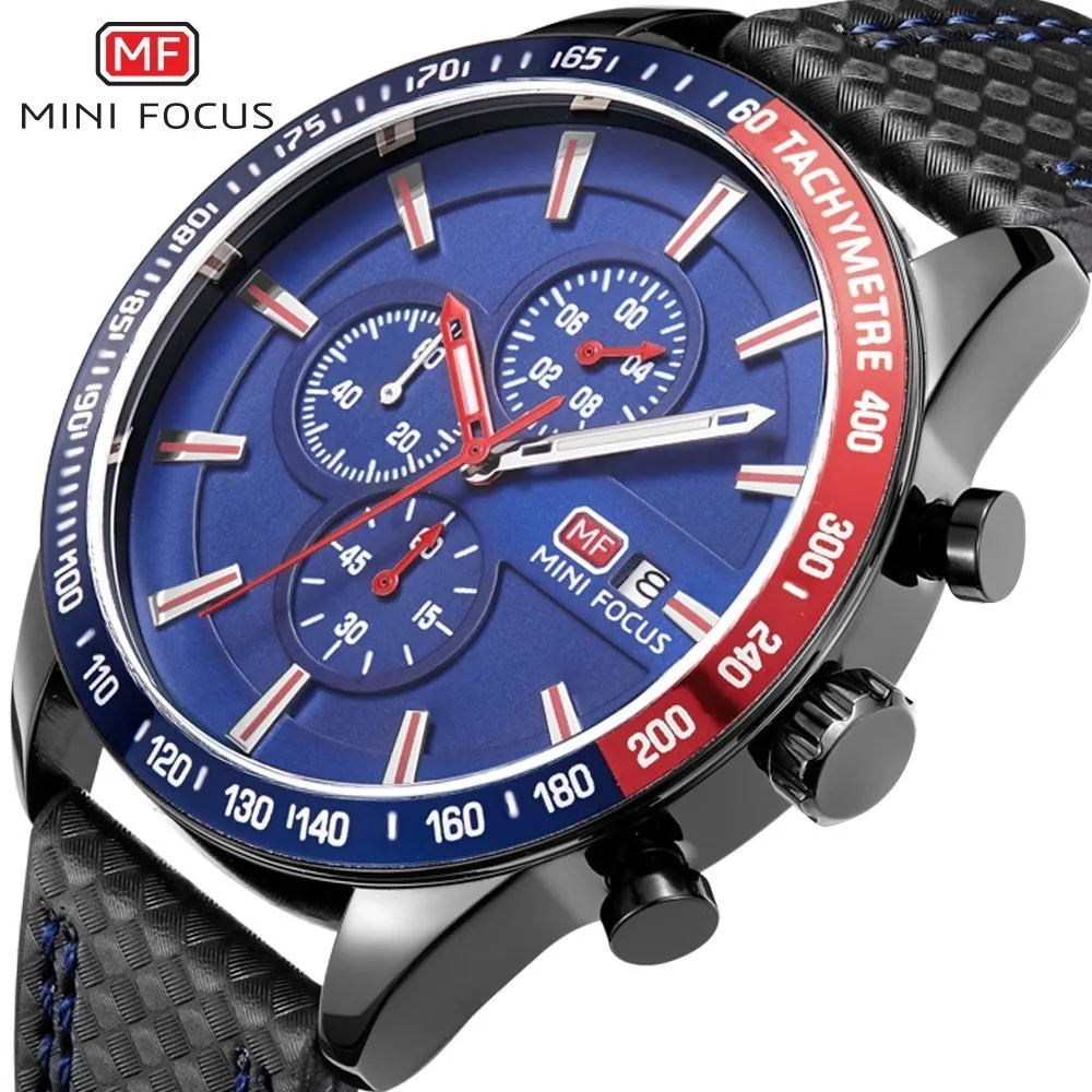 MINIFOCUS Men's Watches Analog Quartz Watch Men Waterproof Sport Watches For Men Clock Wristwatch Mens Black Leather Watch Strap