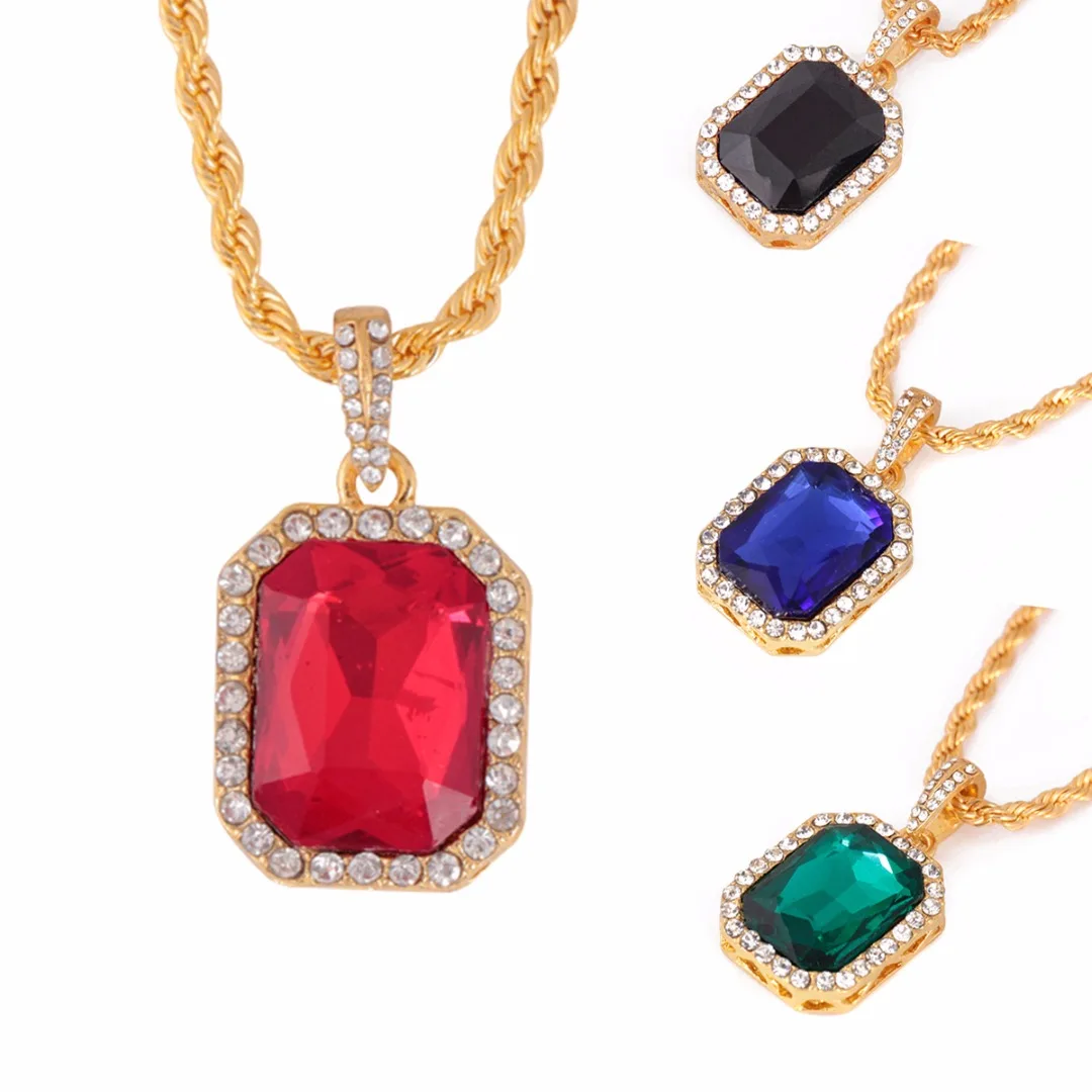 Chic Rhinestone Long Chain Pendant Necklace Shellhard Gold Color Square Crystal Chain Necklaces Unisex Hip Hop Jewelry