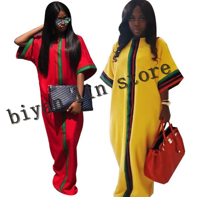 

(Bust:105~117cm Length:158~161cm) 2018 new fashion print style dashiki famous brand stripe long dresses for lady FOR PARTY