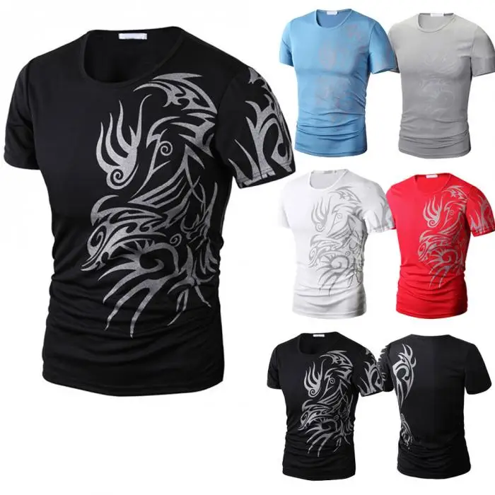 Модная Летняя мужская футболка с коротким рукавом и круглым вырезом узор в китайском стиле топы удобные мужские повседневные футболки KNG88