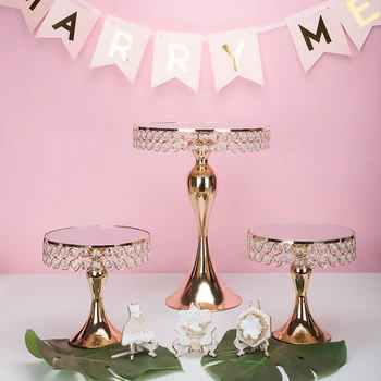 

New arrive Gold Crystal cake stand set Electroplating gold mirror face fondant cupcake sweet table candy bar table decorating