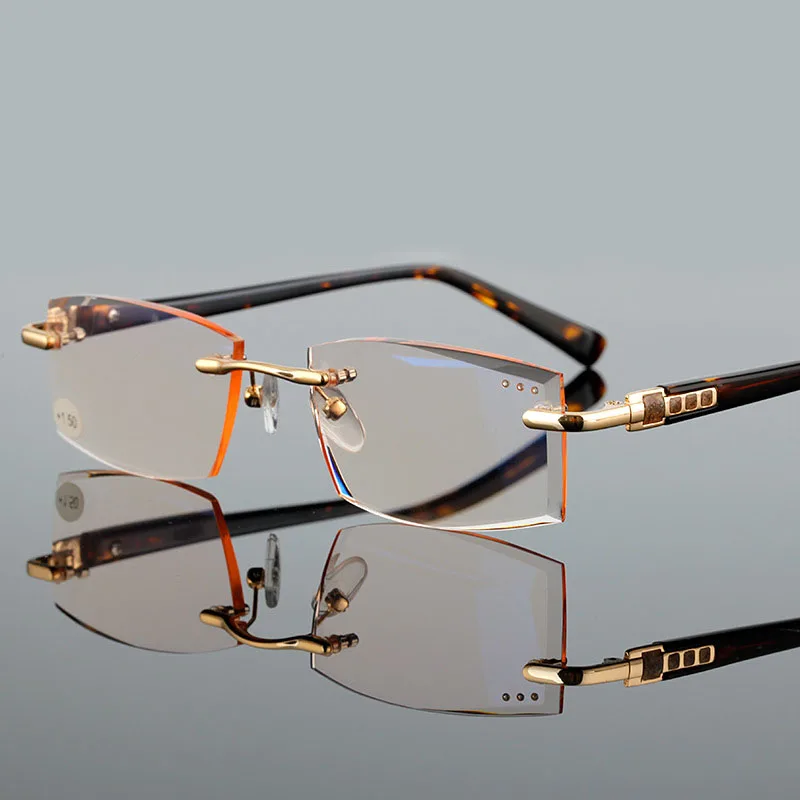 

High Quality Reading Glasses Ultralight Rimless Rectangular Glasses Spectacles Eyeglass with Anti-blue Function Lenses