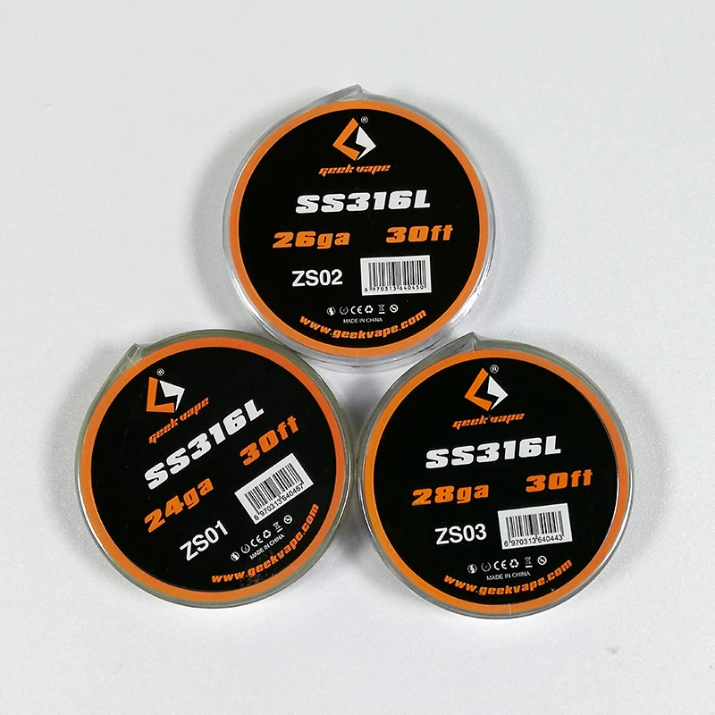 100% Оригинальный 30ft GeekVape SS316L 24GA 26GA 28GA катушка провод DIY нагревательный для