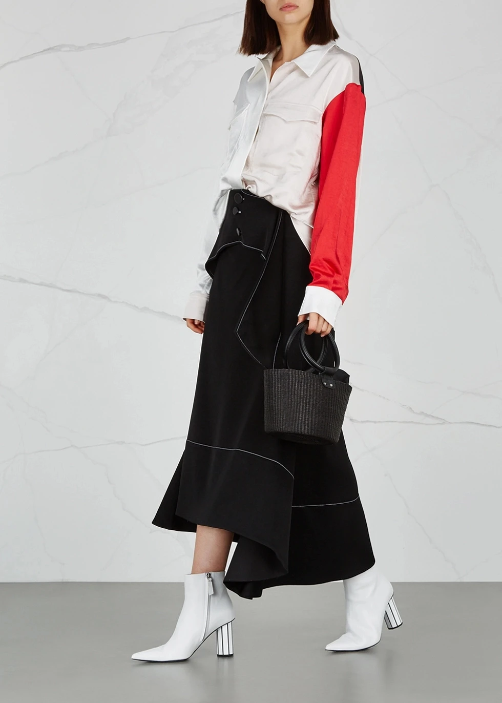 

Office Lady Patchwork Shirt Female Long Sleeve Slim Elegant Loose Pocket Casual Turn-down Collar Blouse Women Spring 2019 New