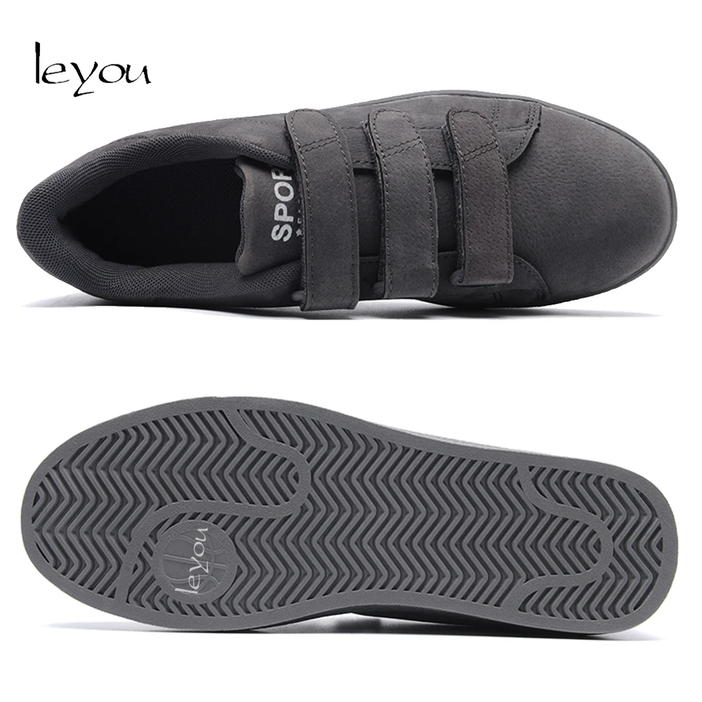 Leyou تزلج أحذية الرجال هوك حلقة حذاء كاجوال شقة العلامة التجارية رياضية الذكور في الهواء الطلق أحذية جلدية اليدوية جديد الشقق منصة