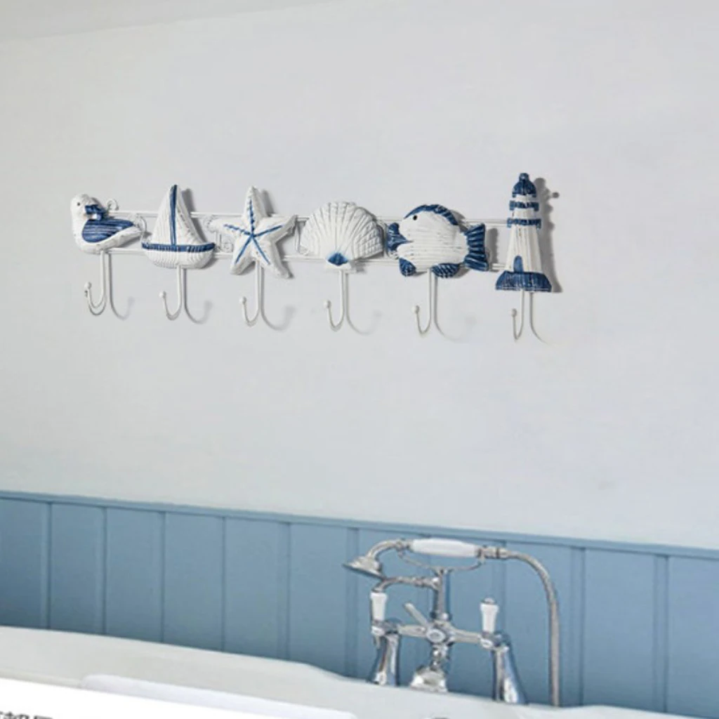 Nautical Coat Hat Clothes Towel Wall Hooks Hangers Decoration Wall Mounted Key Hook 6-Hook
