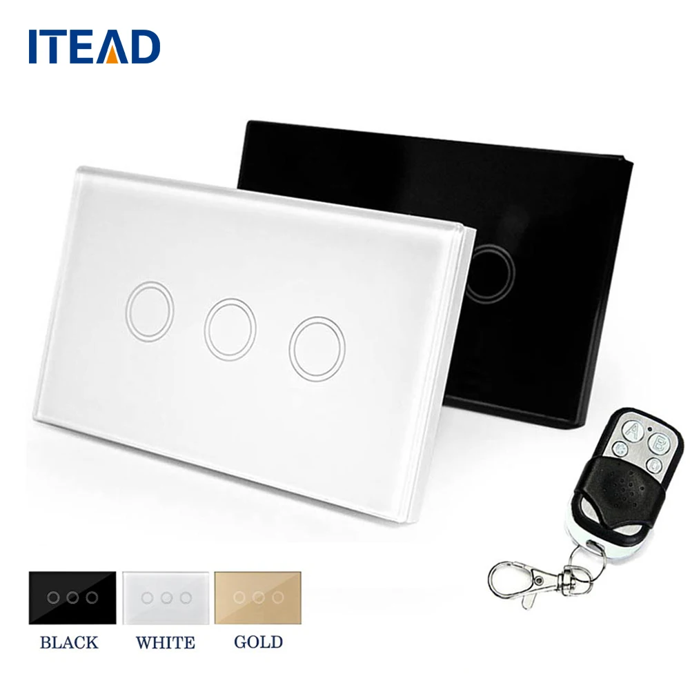 

US Standard Remote Control Switch Wiress 3 Gang RF433 Light Switch Smart Home Wall Panel Switch for Home Office