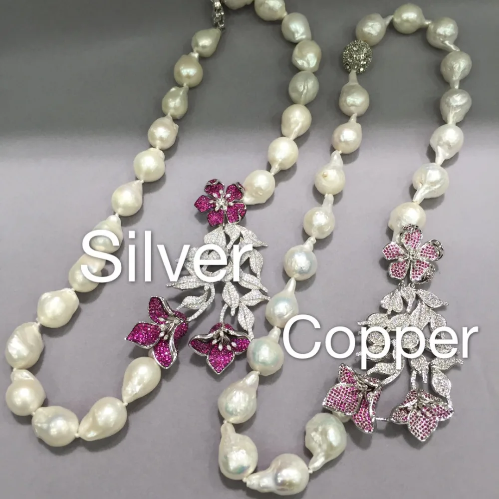 Ожерелье и серьги невесты, ювелирный набор баркуэ, натуральный пресноводный жемчуг, ожерелье и серьги-гвоздики, серебро 925 пробы, цветок