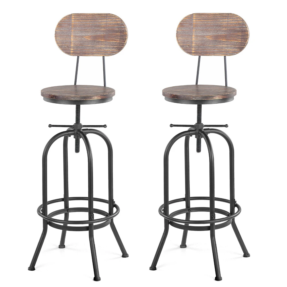 Ikayaa 1 2 Pcs Industrial Style Bar Stool Height Adjustable Swivel Kitchen Dining Chair Pinewood Top Logam Dengan Sandaran Bar Stool Height Bar Stoolstools Adjustable Height Aliexpress