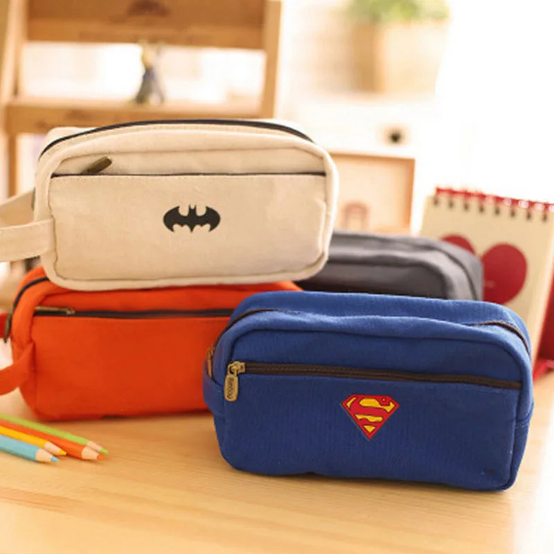 

Creative Batman Superman Pen Bags Large Capacity Canvas Zipper Pencil Bag Papeterie School Kawai Stationery Supplies
