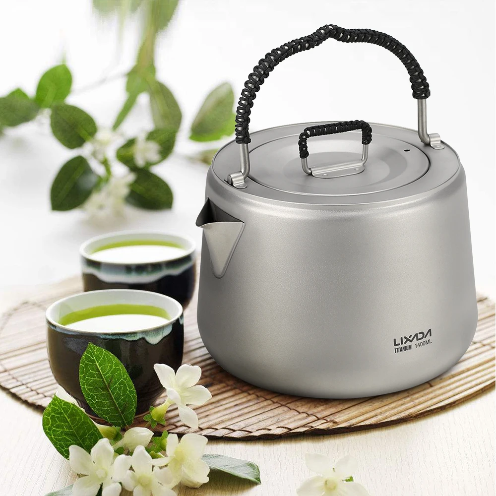 Lixada 1.4L Titanium Tea Pot Ultralight Outdoor Camping Hiking Water Kettle Coffee Pot Teapot Kettle Pot Outdoor Kettle