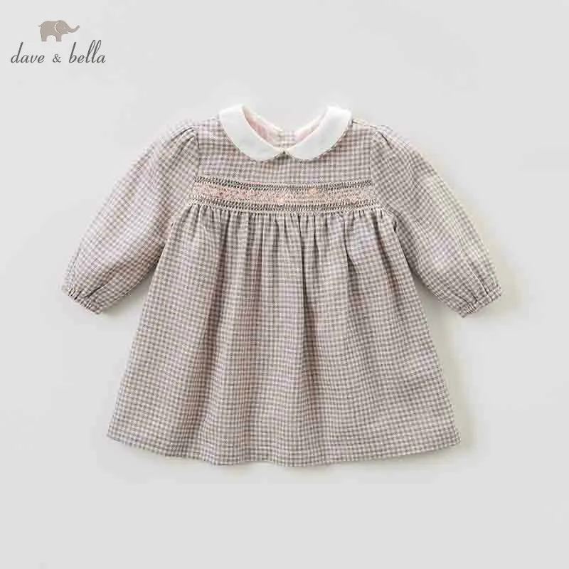 Dave bella/осеннее модное клетчатое платье для маленьких девочек детское праздничное платье на день рождения Одежда для маленьких детей