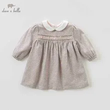 Dave bella/осеннее модное клетчатое платье для маленьких девочек детское праздничное платье на день рождения Одежда для маленьких детей