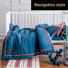 Высокое качество вышивка чистый синий цвет детские постельные принадлежности комплект из 3 предметов промытое хлопковое стеганное одеяло наволочка Покрывало серый розовый