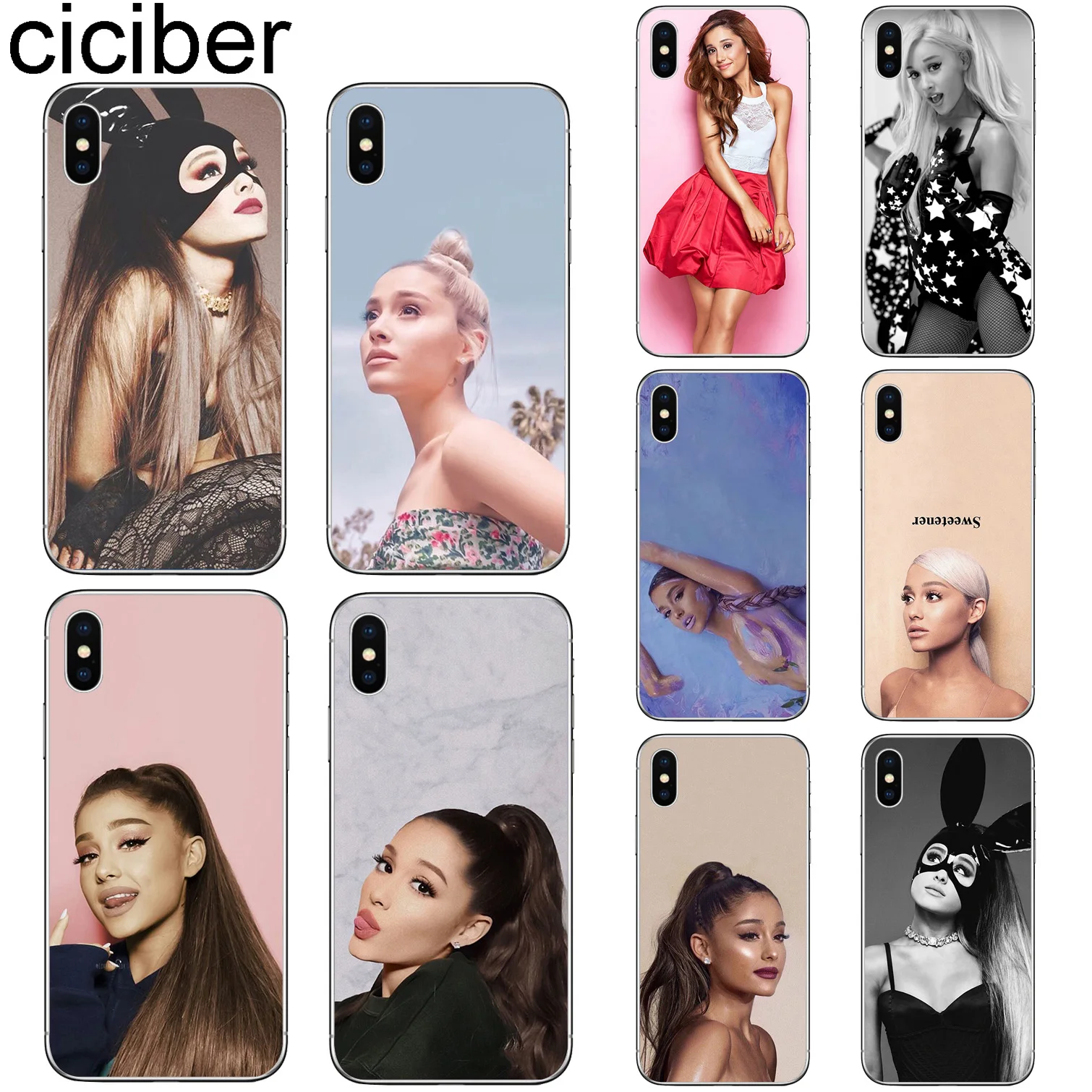 

ciciber For Iphone 7 8 6 6S Plus 5S SE X XR XS MAX Clear Soft silicone TPU Cover Phone Case Star Ariana Grande Coque Fundas Capa