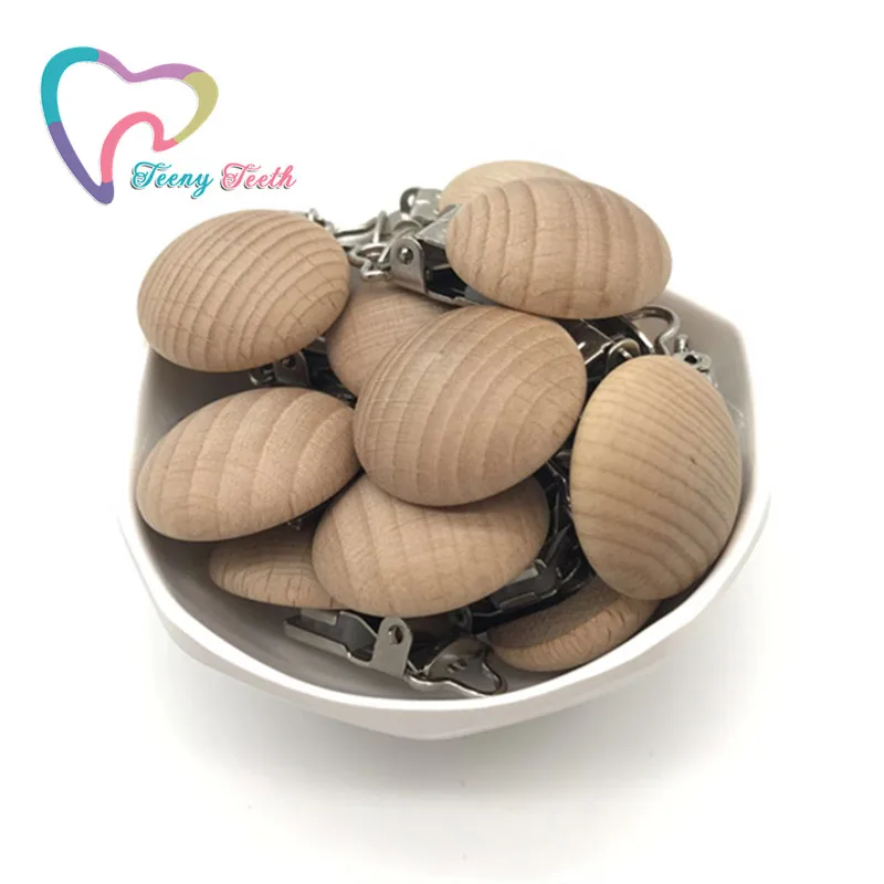 

Teeny Teeth 5pcs Baby Pacifier Clips,Round Wooden Nursing Accessories Clips,Natural Beech Wood Dummy Clips,Custom logo Available