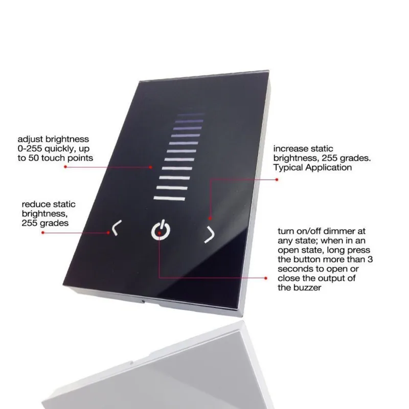 

3 Channels Touchable Dimmer Wall Touch Panel Recessed LED Dimmer For Single Color LED Strip DC12-24V 8A/CH