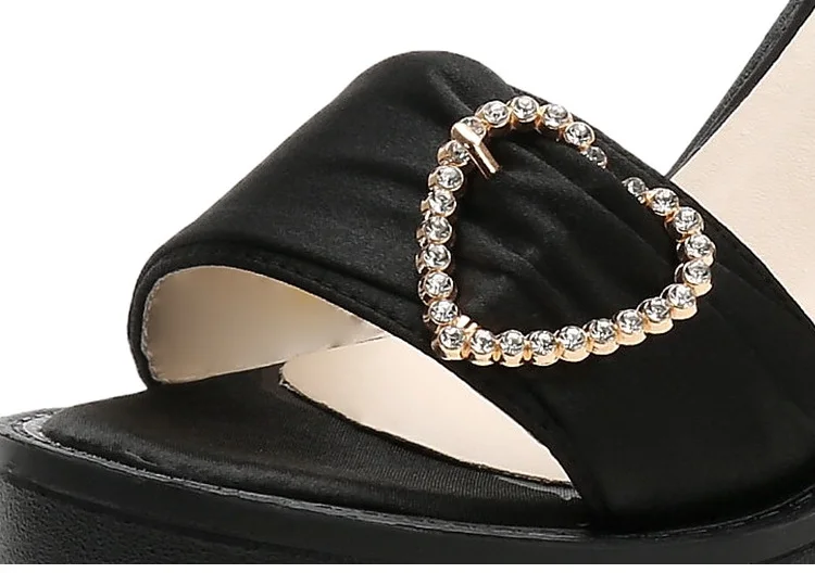 G-sparrow 14CM Comfortable Platform High Heels Thick Buckle Diamond Sandals Female Red Wedding Shoes Summer 2018 New Black18