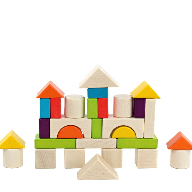 High quality wooden 30 pieces color wooden boxed wooden blocks children's educational big building blocks toys 4