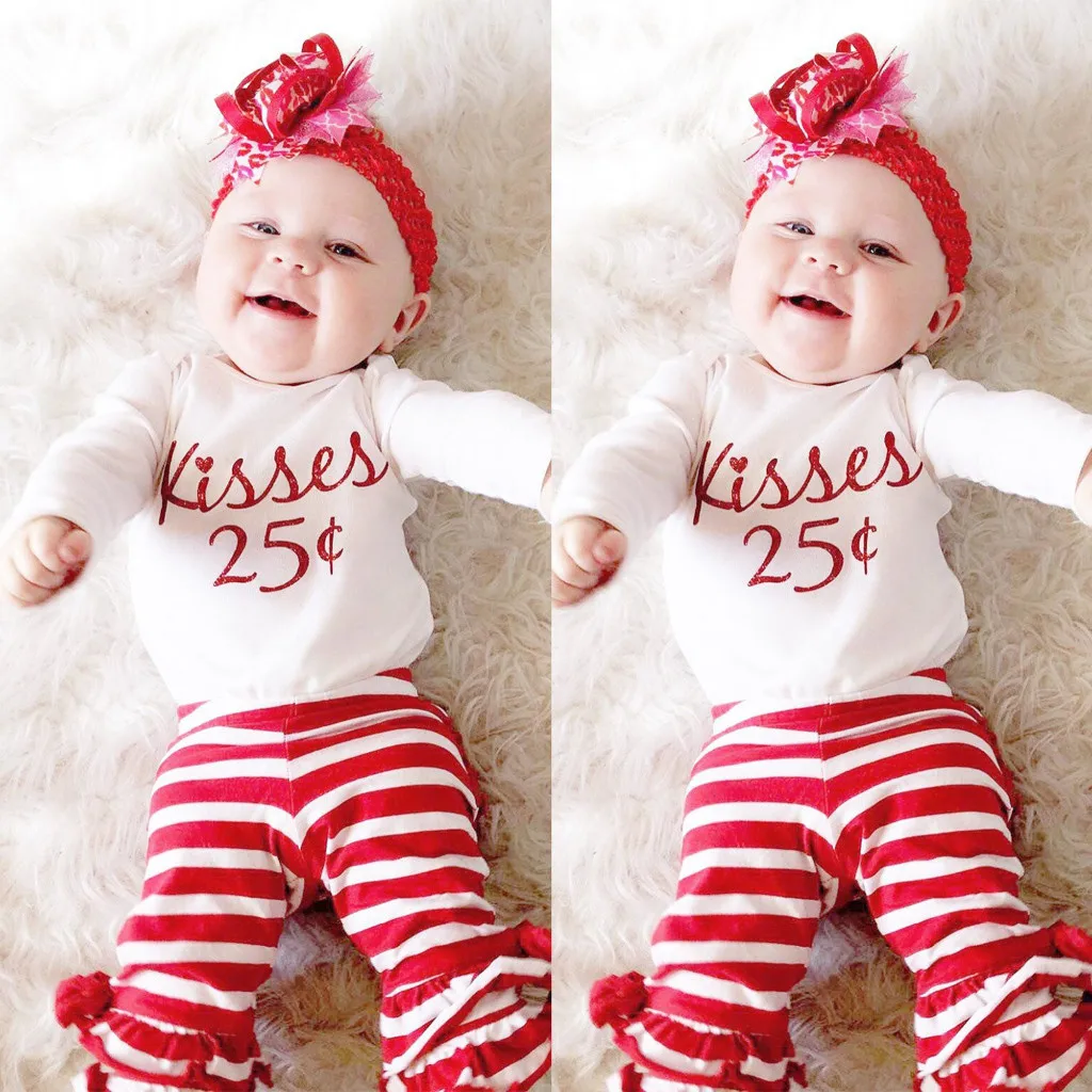 

Baby Clothes 2018 FASHION Newborn Baby Boy Girl Outfits Letter Romper Tops Striped Pants Set Valentine Cloting L1205
