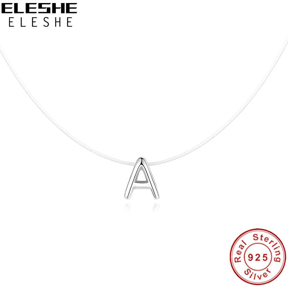 ELESHE New 925 Sterling Silver Letter A Necklace& Pendant Transparent Invisible Chain Necklaces for Women Jewelry Alfabet Gift