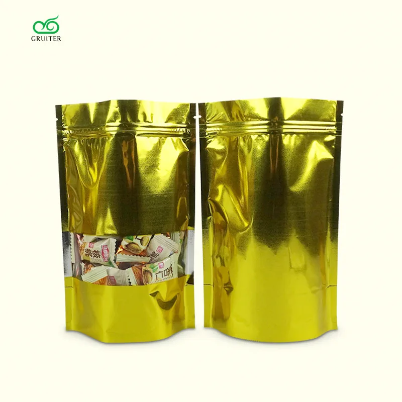 GRUITER новые золотые с прозрачной передней стендой Ziplock сумки металлические еда
