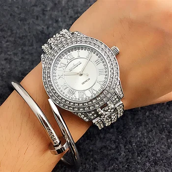 

Full Diamond Dial Luxury Brand Ladies Watch Dress Women Watch Clock Fashion Rhinestone Business Women's Quartz Wristwatches Gift