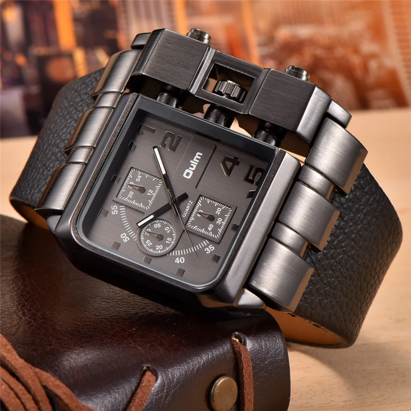 Oulm 3364 zegarek na co dzień kwadratowa tarcza szeroki pasek męska  kwarcowy zegarek luksusowej marki mężczyzna zegar Super duży mężczyźni  zegarki montre homme|Zegarki kwarcowe| - AliExpress