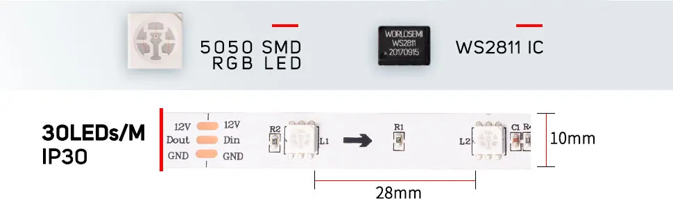 5 м WS2811 Светодиодные ленты DC12V Ультра-яркий высокоэффективных 5050 SMD RGB светодио дный s высокий свет адресные 30/48/60 светодио дный s/m