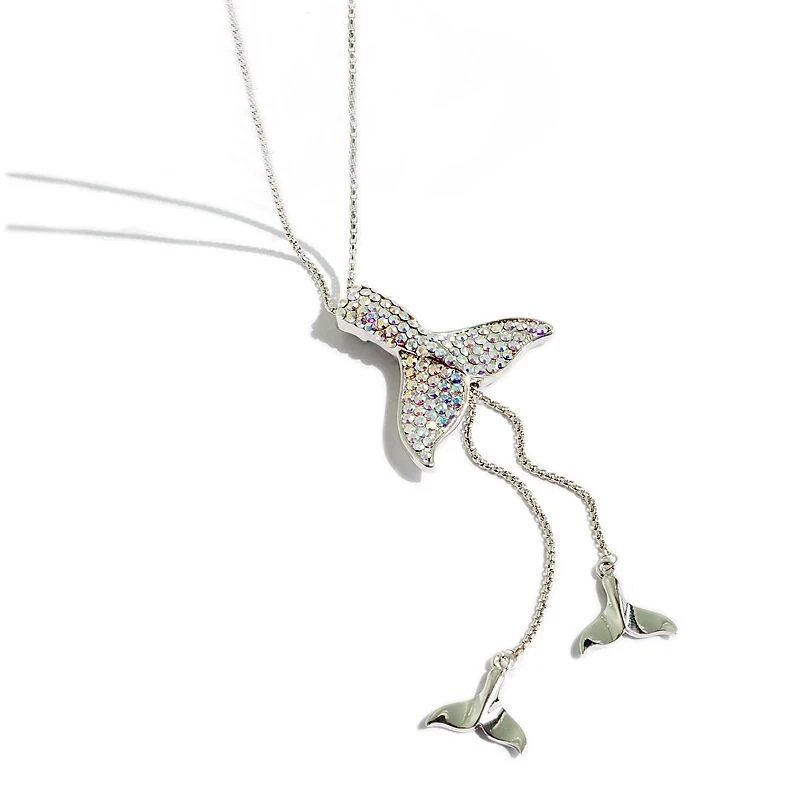

Fashion Austrian Crystal Jewelry For Women Chain Pendant Whale Tail Necklace Fish Ethnic Boho Silver Choker Colar Adjustable N36