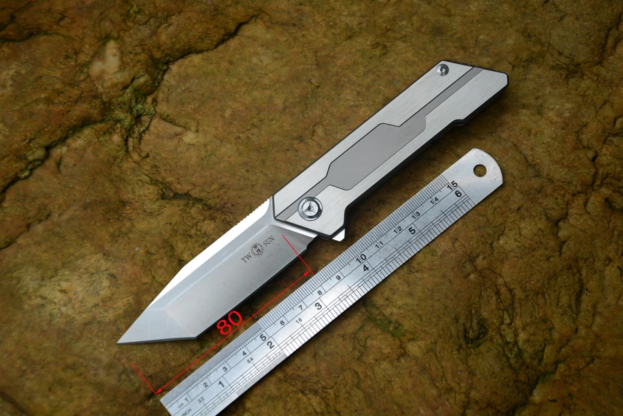 

TWOSUN knife TS38 D2 Tanto fold blade ceramic ball bearing washer titanium handle outdoor camping hunting pocket knife EDC tools
