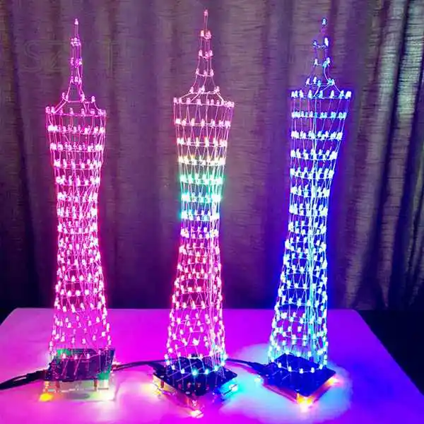 

DIY LED Light Cube Canton Tower Suite Wireless Remote Control Electronic Kit Music Spectrum Soldering Kits DIY Brain-training
