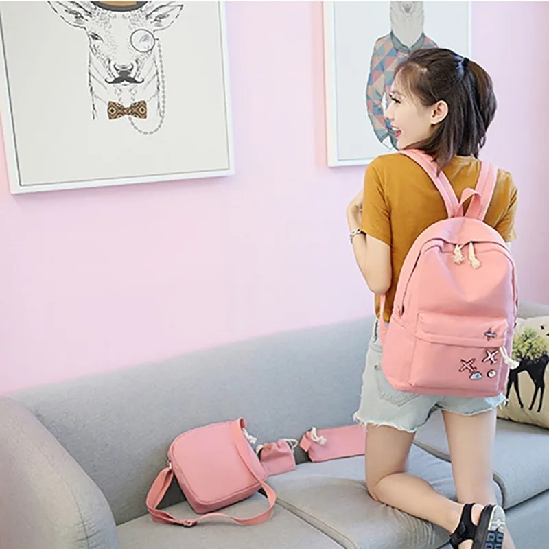 Female Backpack Students School Bag 4 Pieces 2019 Fashion Canvas Backpacks Women For Teenage Girl Women Back Pack Bagpack Female Backpack Students School Bag 4 Pieces 2019 Fashion Canvas Backpacks Women For Teenage Girl Women Back Pack Bagpack