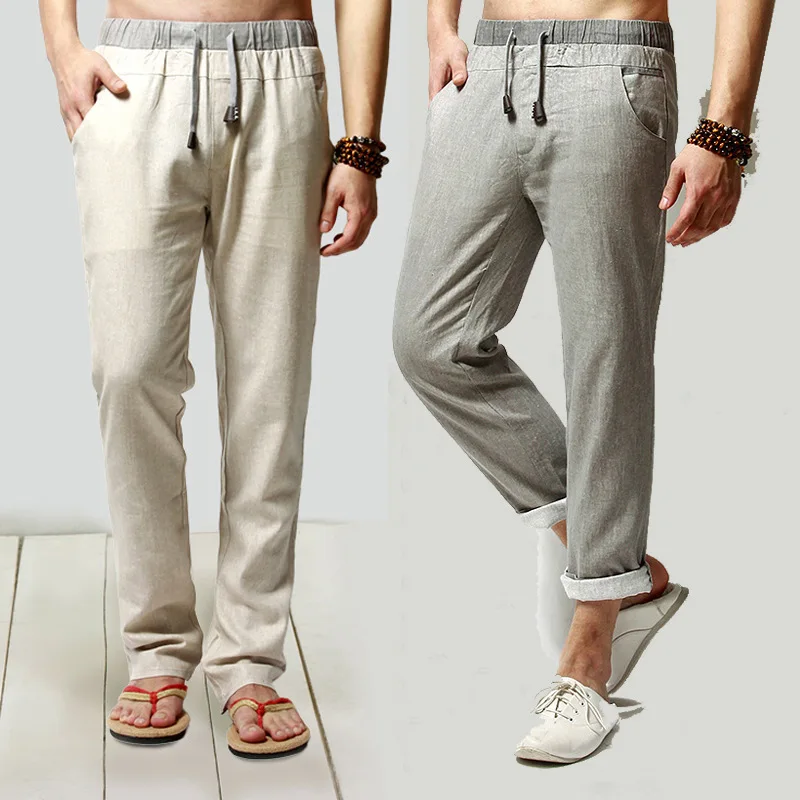 

2019 summer men casual pants linen trousers male loose straight pants trousers men joggers sweatpants tactical pants harem pants