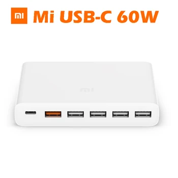

Original Xiaomi Mi USB-C 60W Quickly Charger Smart Output 1 Type-C 5 USB-A Dual QC 3.0 Quick Charge 18W x2 + 24W 5V=2.4A MAX