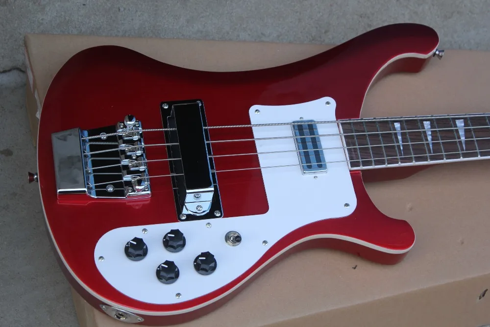 Металлическая красная бас гитара с белой накладкой, палисандр гриф, хромированные изделия, предложение по индивидуальному заказу