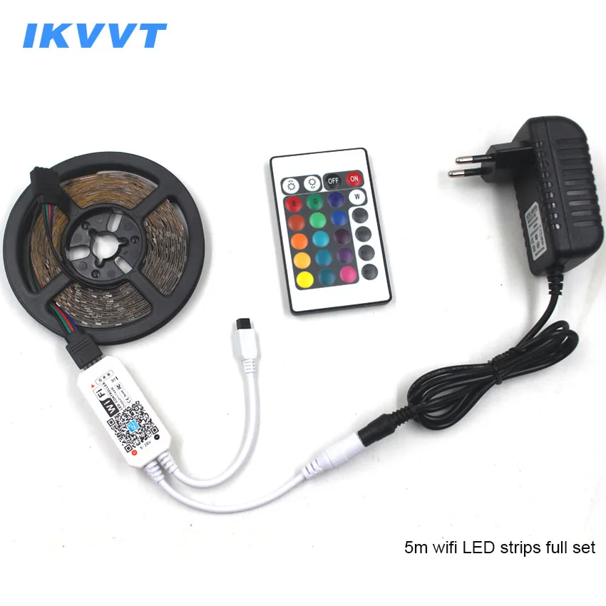 

IKVVT DC12V LED Strip Light 5050 2835 rgb led Ribbon Emitting Diode Tape Lamp with 24k Remote WIFI Wireless Control Power supply