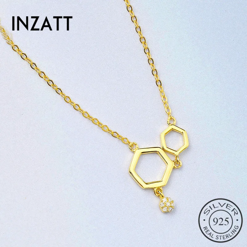 INZATT Gothic Minimalist Geometric Honeycomb Exquisite Zircon Pendant Necklace Real 925 Sterling Silver Fine Jewelry For Women | Украшения