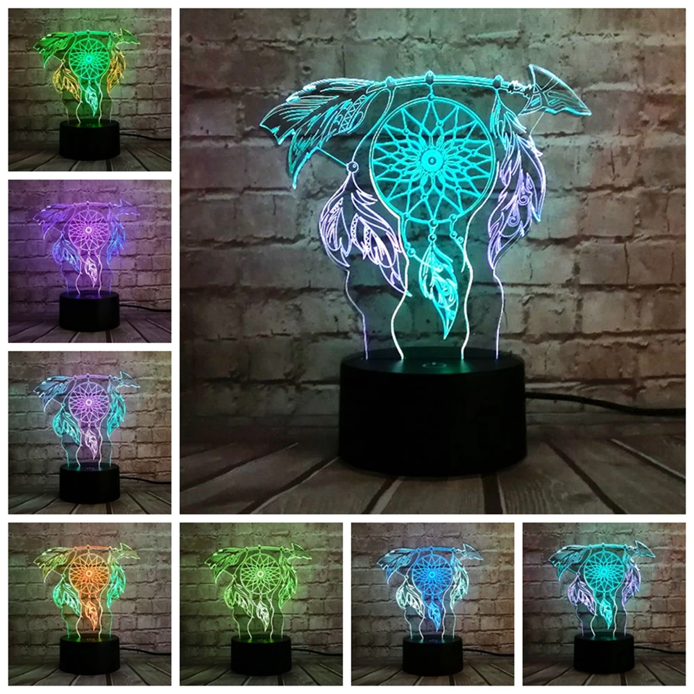  Hot Valentine Wind Chimes Table Lamp Switch Dream Catcher 3D Touch Night Light Bedroom Party Desk D