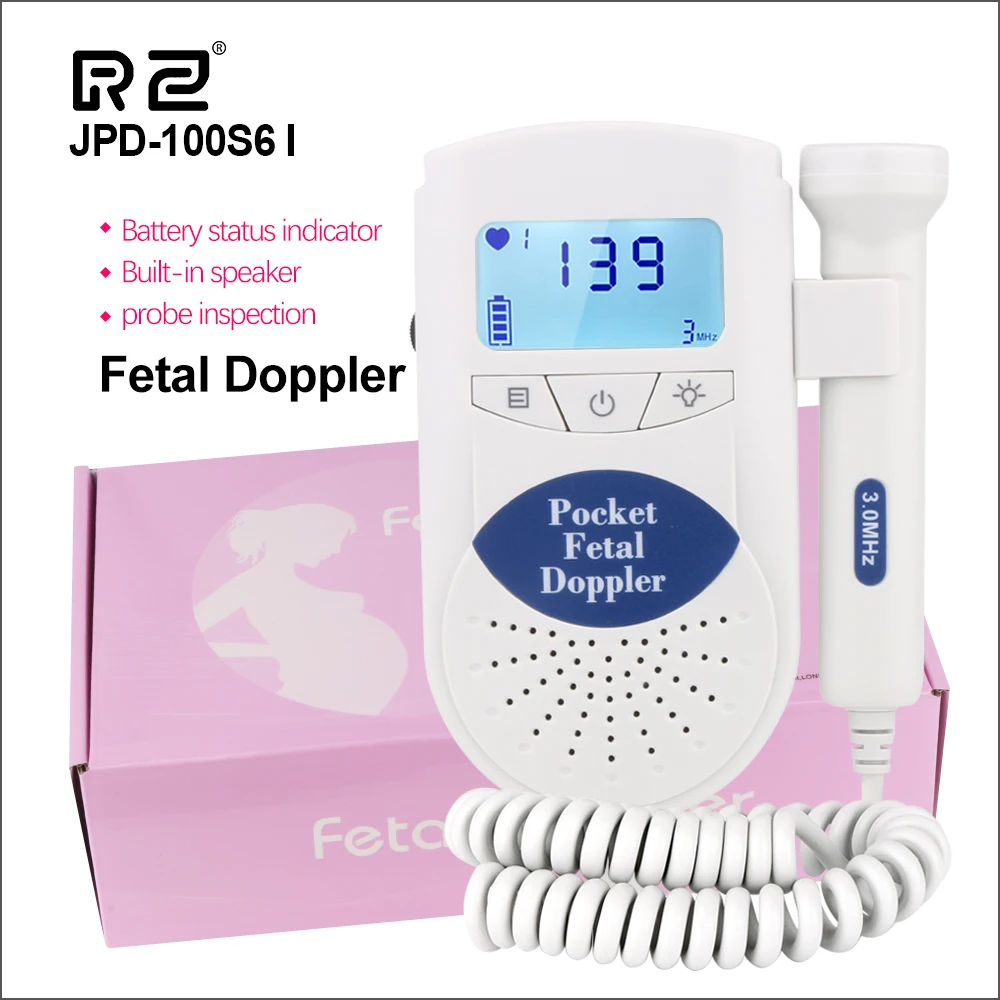 RZ Fetal Doppler Prenatal Pocket Fetal Doppler Ultrasound Detector Monitor Dopler Fetal LED Digital JPD 100S6I